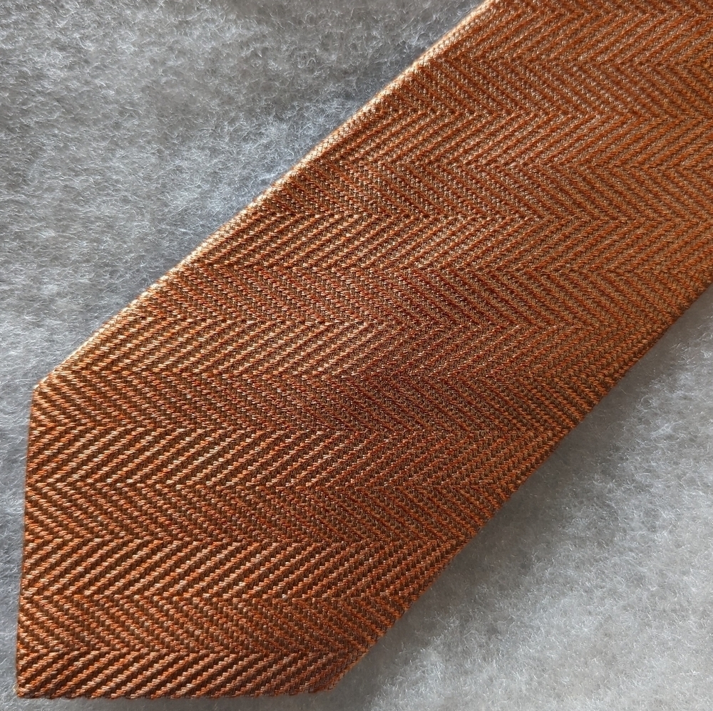 Kiton 7 Fold Orange Herringbone Tie